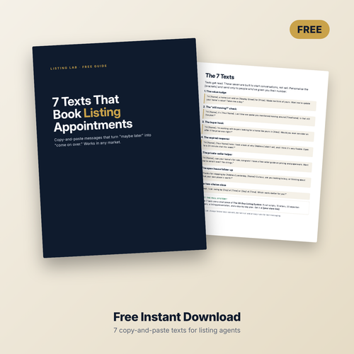 Free real estate agent text message scripts to book listing appointments PDF